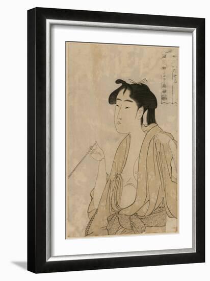 Woman Smoking a Pipe-Kitagawa Utamaro-Framed Art Print