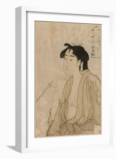 Woman Smoking a Pipe-Kitagawa Utamaro-Framed Art Print