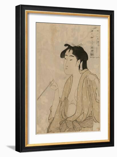 Woman Smoking a Pipe-Kitagawa Utamaro-Framed Art Print