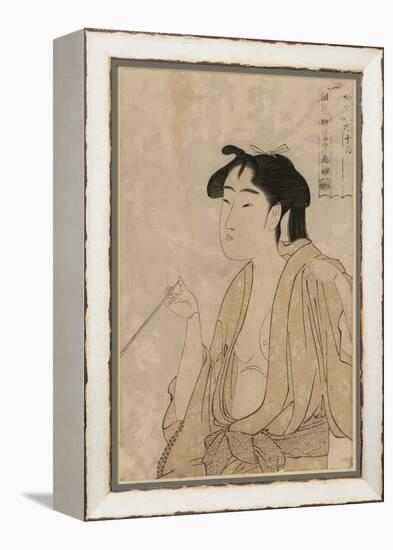 Woman Smoking a Pipe-Kitagawa Utamaro-Framed Stretched Canvas