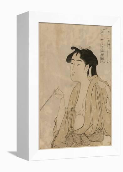 Woman Smoking a Pipe-Kitagawa Utamaro-Framed Stretched Canvas