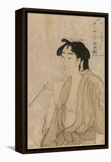 Woman Smoking a Pipe-Kitagawa Utamaro-Framed Stretched Canvas