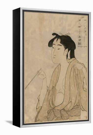 Woman Smoking a Pipe-Kitagawa Utamaro-Framed Stretched Canvas