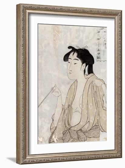 Woman Smoking a Pipe-Kitagawa Utamaro-Framed Giclee Print