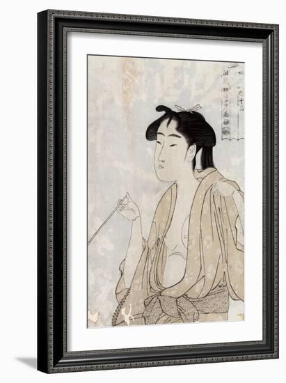 Woman Smoking a Pipe-Kitagawa Utamaro-Framed Giclee Print