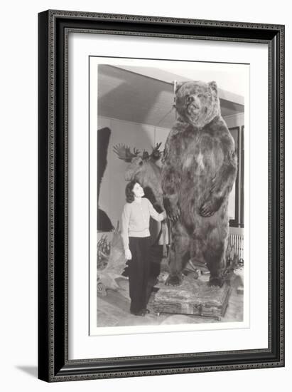 Woman Standing by Large Stufffed Bear-null-Framed Art Print