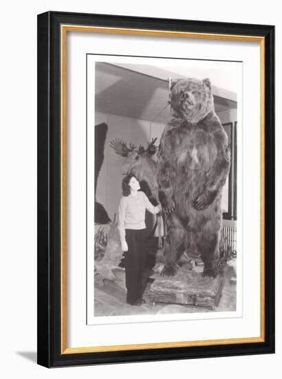 Woman Standing by Large Stufffed Bear-null-Framed Art Print