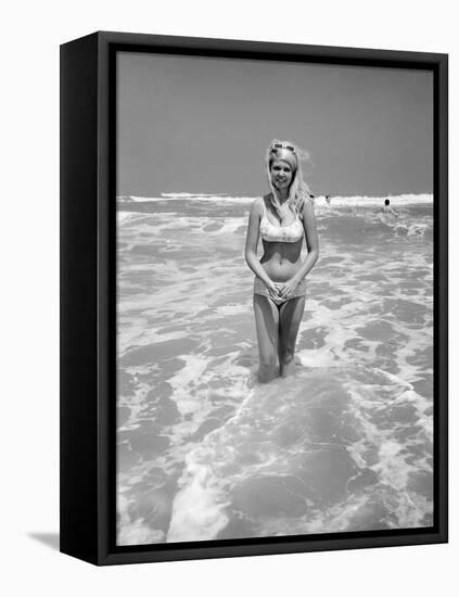 Woman Standing in Ocean Surf-Philip Gendreau-Framed Premier Image Canvas