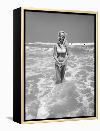 Woman Standing in Ocean Surf-Philip Gendreau-Framed Premier Image Canvas