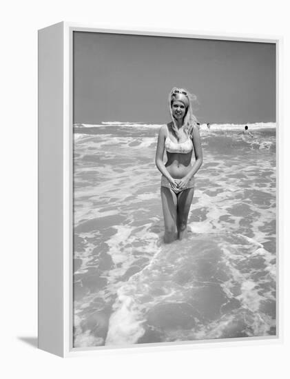 Woman Standing in Ocean Surf-Philip Gendreau-Framed Premier Image Canvas