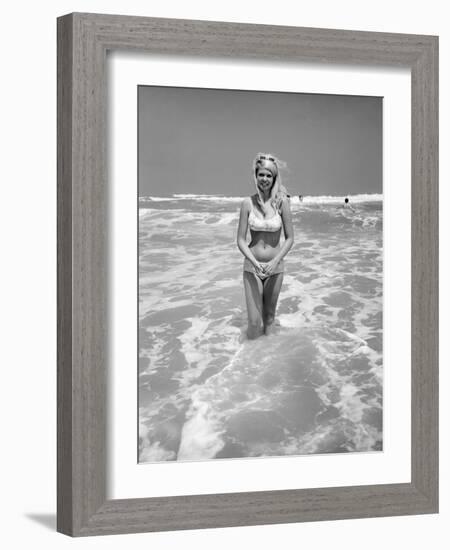 Woman Standing in Ocean Surf-Philip Gendreau-Framed Photographic Print