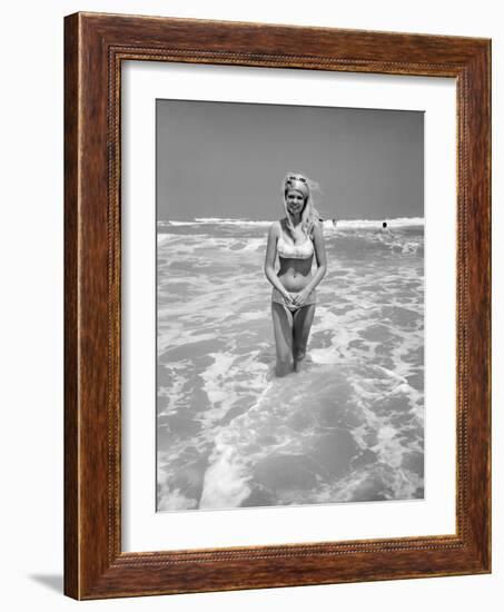 Woman Standing in Ocean Surf-Philip Gendreau-Framed Photographic Print