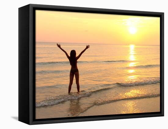 Woman Standing In the Sea-Bjorn Svensson-Framed Premier Image Canvas