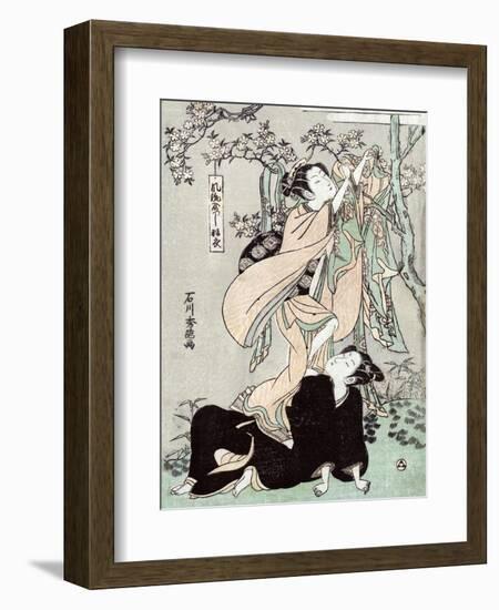 Woman Stands on another Woman to Habng a Kimono, Japanese Wood-Cut Print-Lantern Press-Framed Art Print