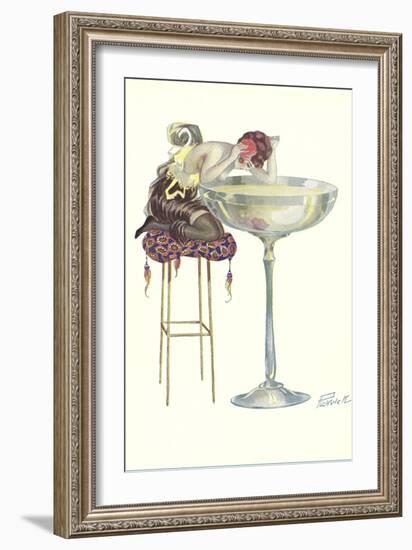 Woman Staring into Champagne Glass-null-Framed Art Print