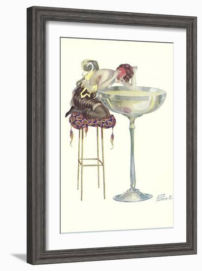 Woman Staring into Champagne Glass--Framed Art Print