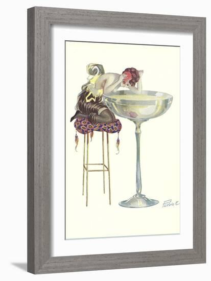 Woman Staring into Champagne Glass-null-Framed Art Print