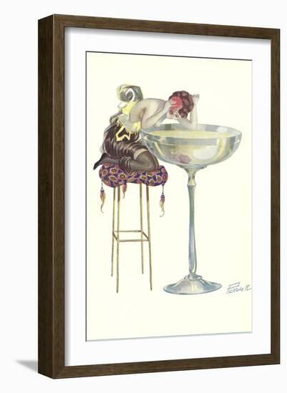 Woman Staring into Champagne Glass--Framed Art Print