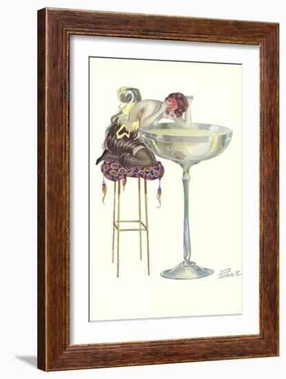 Woman Staring into Champagne Glass-null-Framed Art Print