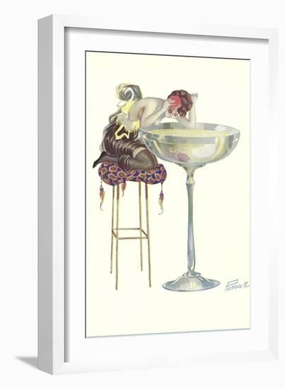 Woman Staring into Champagne Glass--Framed Art Print