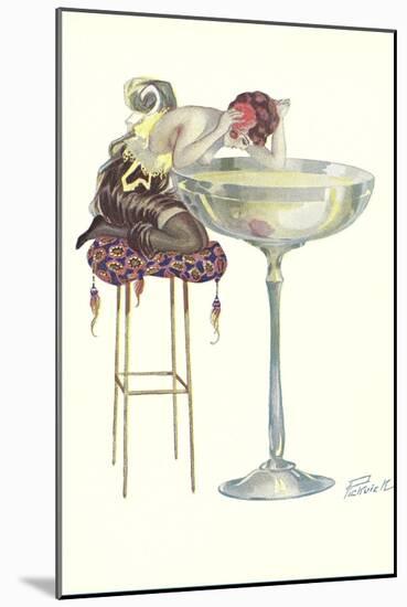 Woman Staring into Champagne Glass-null-Mounted Art Print