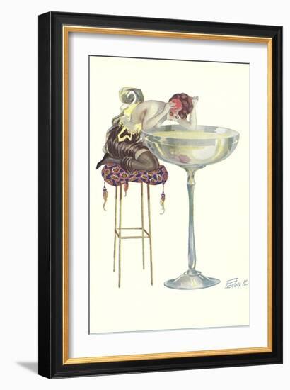 Woman Staring into Champagne Glass-null-Framed Art Print