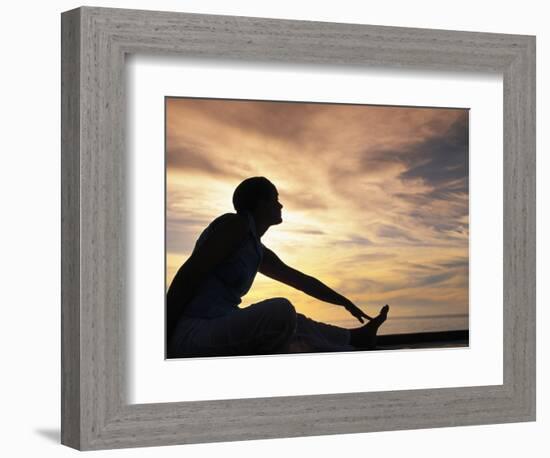 Woman Stretching by Sea, Ari Atoll, White Sands Island-Angelo Cavalli-Framed Photographic Print