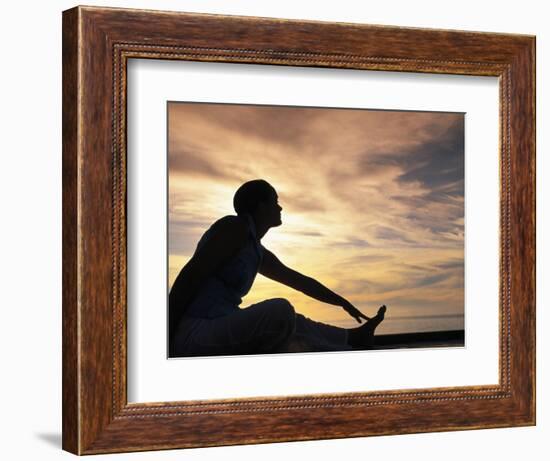 Woman Stretching by Sea, Ari Atoll, White Sands Island-Angelo Cavalli-Framed Photographic Print