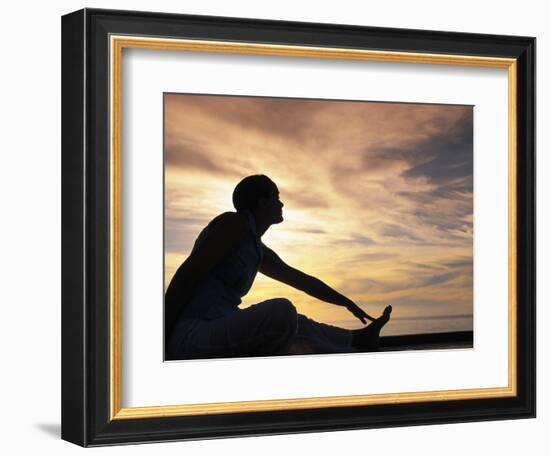 Woman Stretching by Sea, Ari Atoll, White Sands Island-Angelo Cavalli-Framed Photographic Print