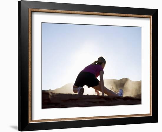 Woman Stretching, Monument Valley Navajo Tribal Park, Arizona Utah Border-Angelo Cavalli-Framed Photographic Print