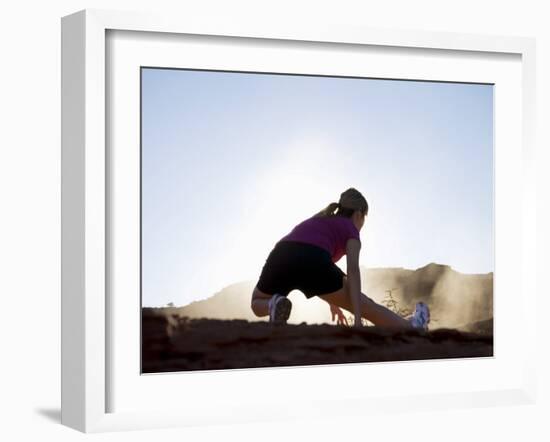 Woman Stretching, Monument Valley Navajo Tribal Park, Arizona Utah Border-Angelo Cavalli-Framed Photographic Print