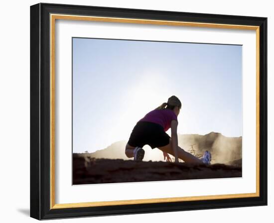 Woman Stretching, Monument Valley Navajo Tribal Park, Arizona Utah Border-Angelo Cavalli-Framed Photographic Print