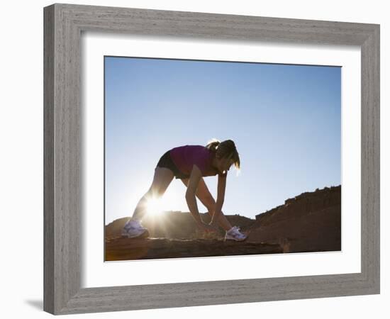 Woman Stretching, Monument Valley Navajo Tribal Park, Arizona Utah Border-Angelo Cavalli-Framed Photographic Print