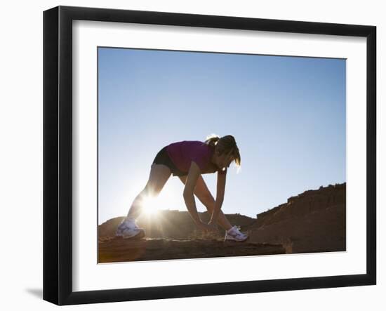 Woman Stretching, Monument Valley Navajo Tribal Park, Arizona Utah Border-Angelo Cavalli-Framed Photographic Print