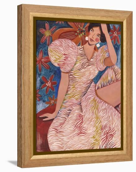 Woman Striped Dress-Caroline Bonne Müller-Framed Premier Image Canvas