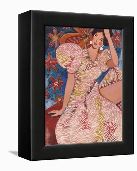 Woman Striped Dress-Caroline Bonne Müller-Framed Premier Image Canvas