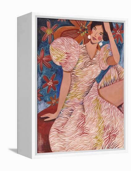 Woman Striped Dress-Caroline Bonne Müller-Framed Premier Image Canvas