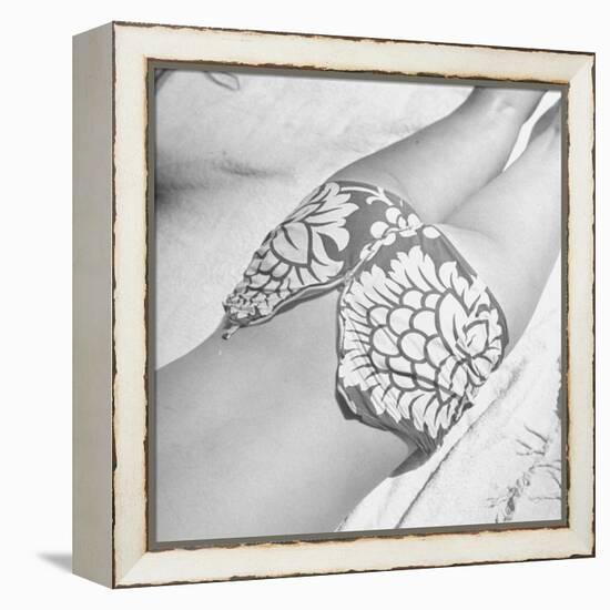 Woman Sun Bathing with Her Bikini Bottom Half Way Unzipped-Ralph Morse-Framed Premier Image Canvas