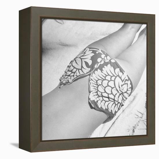 Woman Sun Bathing with Her Bikini Bottom Half Way Unzipped-Ralph Morse-Framed Premier Image Canvas