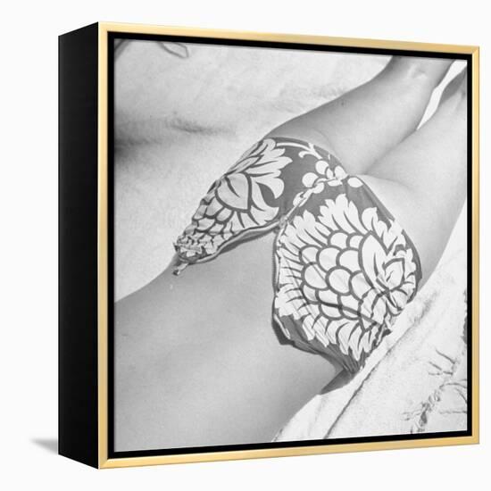 Woman Sun Bathing with Her Bikini Bottom Half Way Unzipped-Ralph Morse-Framed Premier Image Canvas