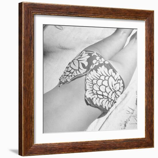 Woman Sun Bathing with Her Bikini Bottom Half Way Unzipped-Ralph Morse-Framed Photographic Print