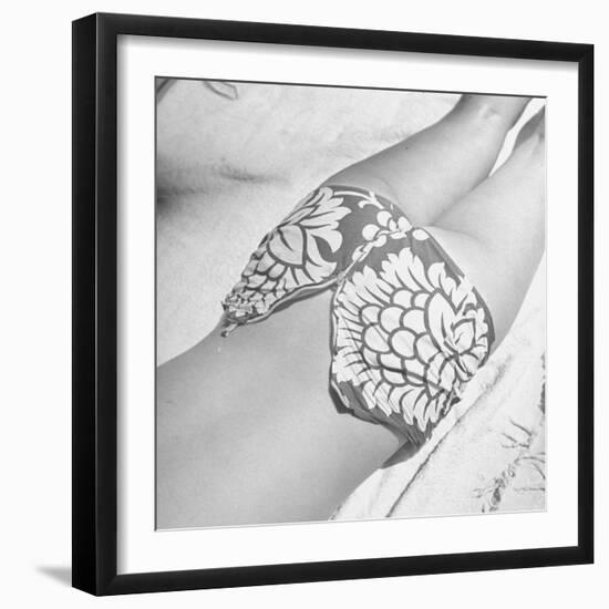 Woman Sun Bathing with Her Bikini Bottom Half Way Unzipped-Ralph Morse-Framed Photographic Print