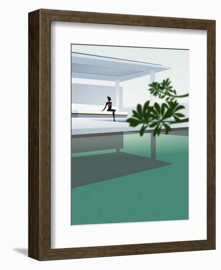 Woman Sunbathing by Luxurious Swimming Pool-null-Framed Giclee Print