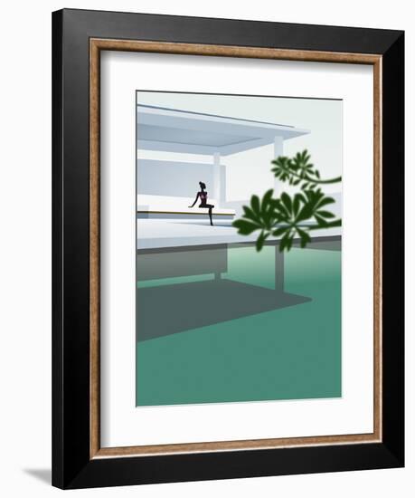 Woman Sunbathing by Luxurious Swimming Pool-null-Framed Giclee Print