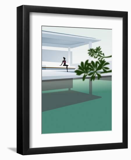 Woman Sunbathing by Luxurious Swimming Pool-null-Framed Giclee Print