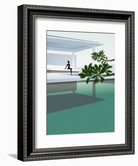 Woman Sunbathing by Luxurious Swimming Pool-null-Framed Giclee Print