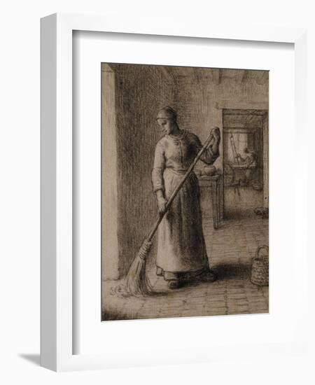 Woman Sweeping Her Home-Jean-François Millet-Framed Giclee Print