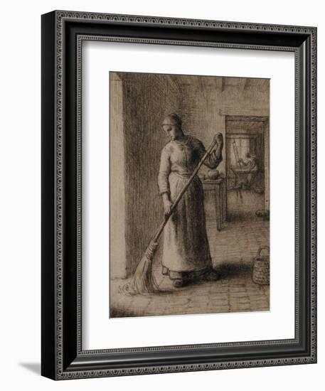 Woman Sweeping Her Home-Jean-François Millet-Framed Giclee Print