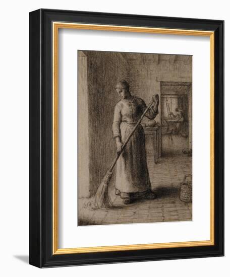 Woman Sweeping Her Home-Jean-François Millet-Framed Giclee Print