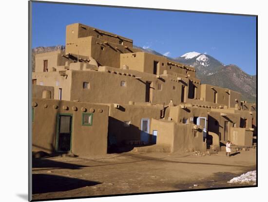 Woman Sweeping Up, in Front of the Adobe Buildings, Dating from 1450, Taos Pueblo, New Mexico, USA-Westwater Nedra-Mounted Photographic Print
